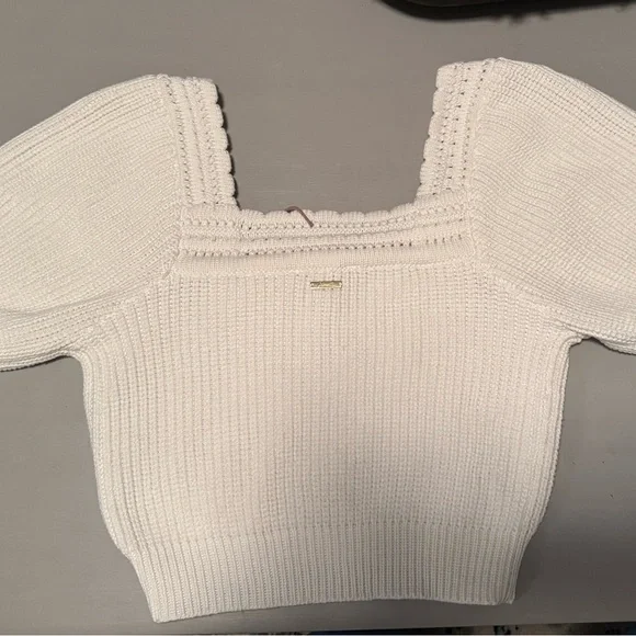 Cleobella Ivory Knit sweater with Puff Sleeves, discount, NWT - Picture 5 of 7